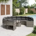 Produktbild: vidaXL Gartensofa mit Tisch und Kissen Rund Grau Poly Rattan
