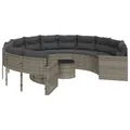 Produktbild: vidaXL Gartensofa mit Tisch und Kissen Rund Grau Poly Rattan