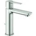 Produktbild: Grohe Lineare Einhand-Waschtischbatterie, S-Size, Zugstangen-Ablaufgarnitur, Ausladung 128mm, 32114DC1, Farbe: Supersteel