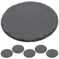 Produktbild: Cepewa Schieferplatte 6er Set | rund Ø15cm Filzschoner | Tischuntersetzer Steinplatte Servierplatte Untersetzer (1 x 6er Set Schieferplatte Ø15cm)