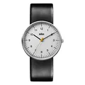 Produktbild: Braun Mens 3-Hand Analogue Quartz Watch, White Dial and Black Leather Strap, 38mm Stainless Steel Case, Model BN0021BKG.