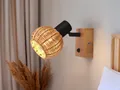 Produktbild: Wandstrahler innen 1 flammig Holzlampe mit Rattanschirm Natur Treppenbeleuchtung