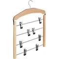 Produktbild: 5 x Rockbügel mehrfach, Hosenbügel Holz, 360° drehbarer Haken, Kleiderbügel rutschfest, hbt 45,5x39x2,5 cm, silber/natur