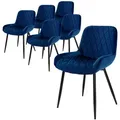 Produktbild: ML-Design Esszimmerstühle 6er Set, Dunkelblau, mit Rücken- & Armlehnen, Samtbezug & Metallbeine, Polsterstühle für Esszimmer, Küche & Wohnzimmer