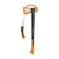 Produktbild: Fiskars Werkzeug-Set, Spaltaxt inkl. Klingen-/Transportschutz, Stahl/Kunststoff und Handsäge für frisches Holz, Einziehbar, Rostfreies Stahl-Sägeblatt, Schwarz/Orange, 1025437