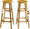 Produktbild: CASARIA® Barhocker 4er Set Holz Akazie Outdoor 75cm Sitzhöhe Fußstütze 150kg Belastbarkeit Massiv Rund Rustikal Garten Küche Bar Stuhl Hocker Braun