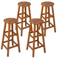 Produktbild: Casaria® Barhocker 4er Set Holz Akazie Outdoor 75cm Sitzhöhe Fußstütze 150kg Belastbarkeit Massiv Rund Rustikal Garten Küche Bar Stuhl Hocker Braun