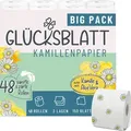Produktbild: Glücksblatt Toilettenpapier KAMILLE, 3-lagig, 48 Rollen x 150 Blatt, Duft nach Kamille, 100% Zellstoff, mit bunten Kamillenblüten, Kamillenpapier