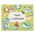 Produktbild: Papierdrachen Hochwertiges Freundebuch für Kinder - Schulfreunde - Grün - Poesiealbum mit Dinos, Rittern, Astronauten - für 27 Freunde - buntes kindgerechtes Design