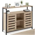 Produktbild: tectake® Industrial Sideboard Wohnzimmer, Kommode mit 2 Türen und offenen Regalfächern, 100 x 37 x 82 cm, Küchenschrank, TV Schrank, Beistellschrank, Buffetschrank (Industrial Holz hell, Eiche Sonoma)