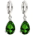 Produktbild: LÖB Damen Creolen Ohrringe Hängend Ohrhänger mit Zirkonia Stein Tropfen Oval Anhänger Silber Smaragd Grün Vergoldet Tropfenform Tropfenohrringe