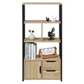 Produktbild: WOLTU Standregal Bücherregal Bücherschrank Küchenregal Büroregal Schuhregal Eisenrahmen Regal mit Schrank und Schubladen für Büro, Wohnzimmer, MDF Metall 58x24x120cm, Hell Eiche RGB09hei