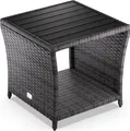 Produktbild: CASARIA® Polyrattan Beistelltisch mit WPC Tischplatte 45x45x40 cm 80 kg Belastbarkeit Wetterfest Outdoor Garten Terrasse Balkon Tisch Gartenmöbel Grau