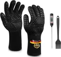 Produktbild: JATrade Grillhandschuhe hitzebeständig mit Grillthermometer & Marinierpinsel Grill Dutch Oven, (1 Paar Grillhandschuhe, 1 Grillthermometer, 1 Marinierpinsel), Ideal auch für Backofen, Kamin, Smoker und als Geschenk!