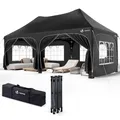 Produktbild: VOUNOT® 3x6m Pavillon Wasserdicht mit 6 Seitenwänden, Faltpavillon Stabil, Partyzelt Winterfest, UV-Schutz 50+, Gartenzelt Faltbar mit 6 Sandsäcken und Tragetasche, Schwarz