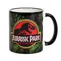 Produktbild: Elbenwald Jurassic Park Tasse Jungle Logo Motiv Rundumdruck Keramik 320 ml Grün
