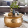 Produktbild: FineBuy Couchtisch rund 60 cm Metall gold - Design Aluminium Wohnzimmertisch handgefertigt - Orientalischer Alu Beistelltisch Wohnzimmer Hammerschlag