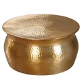Produktbild: FineBuy Couchtisch rund 60 cm Metall Gold - Design Aluminium Wohnzimmertisch handgefertigt - Orientalischer Alu Beistelltisch Wohnzimmer Hammerschlag