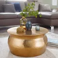Produktbild: FineBuy Couchtisch Wohnzimmertisch Rund Sofatisch Hammerschlag Gold Modern