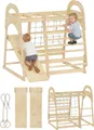 Produktbild: AIYAPLAY 6-in-1 Montessori Klettergerüst Indoor Holz Indoor Spielplatz mit Rutsche, Kletterstangen, Turnringen, Leiter, Kletternetz, Kletterturm Indoor für Kinder von 3-6 Jahre, Naturholz