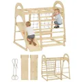 Produktbild: AIYAPLAY 6-in-1 Montessori Klettergerüst Indoor Holz Indoor Spielplatz mit Rutsche, Kletterstangen, Turnringen, Leiter, Kletternetz, Kletterturm Indoor für Kinder von 3-6 Jahre, Naturholz