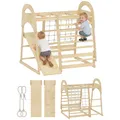 Produktbild: 6-in-1 Montessori Klettergerüst Indoor Holz Spielplatz mit Rutsche Turnringen