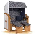 Produktbild: Strandkorb Hanse Strandkorb Ostsee XXL Volllieger Weiß Blau - 2-Sitzer 120cm breit, ideal für Garten, Terrasse und Balkon (Weiß Blau Braun Gestreift, Montiert)