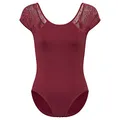 Produktbild: tanzmuster Ballett Trikot Damen Kurzarm - Maike - BH-Pad-Einschub - geblümte Spitze - burgunder 38 - Tanz Body - Ballettkleidung für Erwachsene