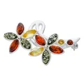 Produktbild: Silber Brosche Bunte Blumen III mit Bernstein in drei Farben