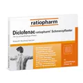 Produktbild: Diclofenac-ratiopharm Schmerzpflaster: Zur lokalen symptomatischen Kurzzeitbehandlung von Schmerzen bei akuten Zerrungen, Verstauchungen oder Prellungen. Besonders leicht anzuwenden. 10 Pflaster