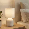 Produktbild: Tischlampe mit Stoffschirm, Kabelschalter, Keramikfuß, Lampe, Nachttischlampe, Tischleuchte, Dekolampe Flur, Bürolampe, Leselampe, 15x28cm (DxH), Weiß