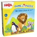 Produktbild: HABA Game Meets Puzzle – Wo Leben Löwe & Co.? – Würfelspiel & Puzzle in einem – 4 Puzzles mit 4 großen Tier-Holzfiguren – ab 3 Jahren – 2011724001