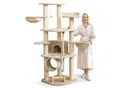 Produktbild: HAPPYPET Kratzbaum für Katzen groß 181 cm hoch - Stabiler Kletterbaum Katzenbaum, dicke Stämme mit 11 cm, Haus & Spieltunnel, große Liegemulden, Spietau mit Kratzrolle Beige