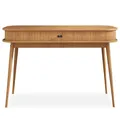 Produktbild: IDIMEX Schreibtisch JARI mit aufschiebbaren Fronten in Lamellenoptik, Eiche Farben - moderner Home Office Tisch aus Massivholz mit konischen Füßen, PC Tisch aus langlebigem Material