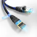 Produktbild: Ultra HDTV CAT 8.1 Netzwerkkabel – 15 Meter, 40 Gbps LAN Kabel, Patchkabel Gigabit RJ45 Ethernet, Knickschutz, Nylon-Ummantelung mit 40.000 Mbit Glasfaser