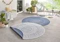 Produktbild: Northrugs Porto In- und Outdoor Teppich Rund – Runder Wendeteppich Wasserfest Mandala Design Flachgewebe Teppich Wetterfest für Balkon, Terrasse, Garten, Wohnzimmer in Grau Creme, ⌀100cm