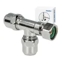 Produktbild: T-Stück 3/8 Zoll Abzweigverteiler für Eckventile, Messing verchromt - mit Dic...
