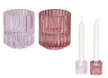 Produktbild: Levandeo® Teelichthalter, 2er Set Kerzenständer für Stabkerzen Glas Rosa Pink 2in1