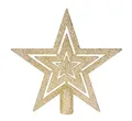 Produktbild: Weihnachtsbaum Spitze mit Gold Glitzer - 18 cm - geschlossenes Design modern - Christbaumspitze Weihnachts Stern Baumspitze Tannenbaum Kunststoff