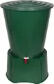 Produktbild: XL Regentonne 210 Liter aus Kunststoff in Grün. Mit sehr robustem Monoblock Stand, Wasserhahn und Deckel mit Sicherheitsverschluss