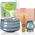 Produktbild: Goodwei Matcha Set mit BIO Matcha Pulver und hochwertiger Schale Chawan aus Keramik, Bambus-Matchabesen, Besenhalter, Matchalöffel Chashaku | Japanisches Teezeremonie Geschenkset (Menouseki)