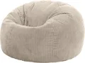 Produktbild: Beigefarbener Sitzsack aus Cord im BOHO-Stil – Fußhocker, Sessel, Sitzfläche