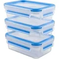 Produktbild: CLIP & CLOSE Frischhaltedosen 0,55 Liter transparent/blau, rechteckig, 3 Stück