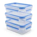 Produktbild: EMSA Clip & Close Frischhaltedosen-Set, rechteckig, 3 x 0,55 L, Aufbewahrungsboxen, 100 Prozent dicht, spülmaschinen-, gefrier-, mikrowellenfest, Transparent, Blau, Made in Germany, 508570