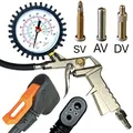 Produktbild: Kompressor Druckluft Fahrrad Reifenfüller mit Manometer SKS Anschluss Kopf passend für AV Autoventil, SV Französisch/Sclaverandventil, DV Dunlop Blitz Schlauch & UST Ventil