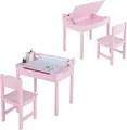 Produktbild: COSTWAY Kinderschreibtisch mit Stuhl, Kindertisch-Set mit klappbarer Tischplatte, Papierrollenhalter, Schülerschreibtisch für Kinder ab 3 Jahren, Ink. Papierrolle & Markern (Rosa)
