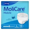 Produktbild: MoliCare premium Mobile 6 Tropfen Größe L, Inkontinenzhosen für Frauen und Männer mit mittlerer Inkontinenz, extra Auslaufschutz, fortschrittlicher Hautschutz, verbesserte Passform, 14 Stück