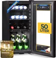 Produktbild: Sommertal Kühlschrank GK 50– Leiser Getränkekühlschrank mit LED, Touchscreen & Schloss kleiner Flaschenkühlschrank schwarz 50L