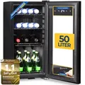 Produktbild: Sommertal Kühlschrank GK 50– Leiser Getränkekühlschrank mit LED, Touchscreen & Schloss kleiner Flaschenkühlschrank schwarz 50L