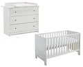 Produktbild: arthur berndt THILO Babyzimmer Sparset 2-teilig, Kinderbett (70 x 140 cm) und Wickelkommode mit Wickelaufsatz MDF Weiß - Made in Germany